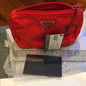Prada . Red Nylon Zip Top Cosmatic Pouch.